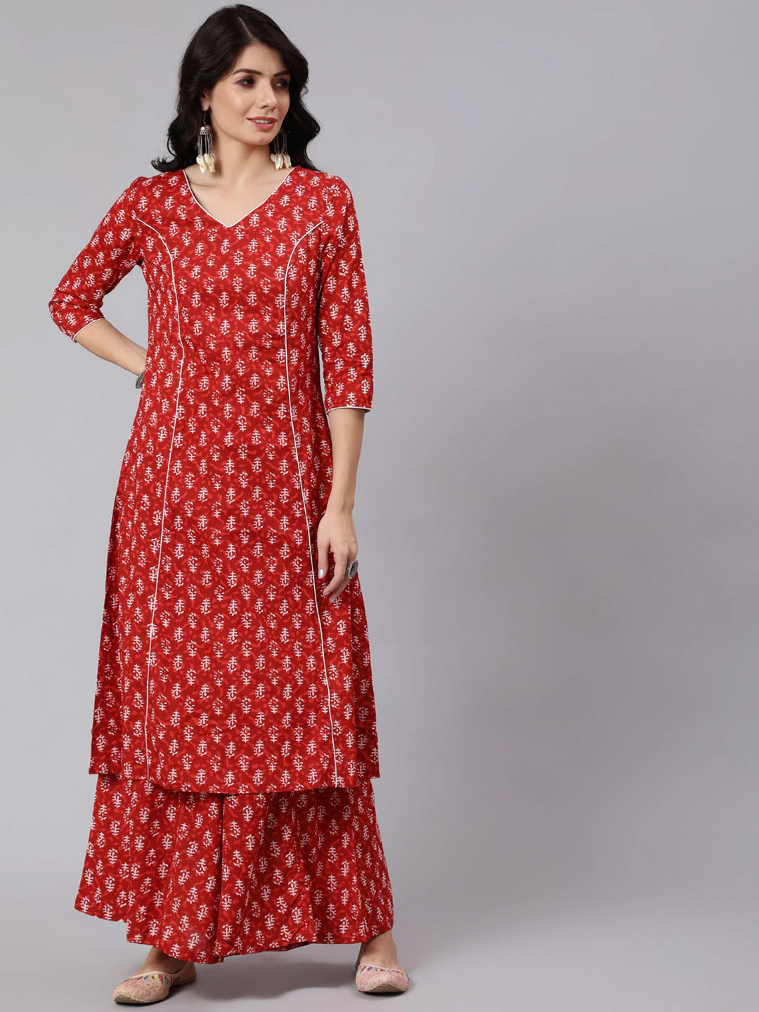 Latest Palazzo and Kurti Set Online Red Colour