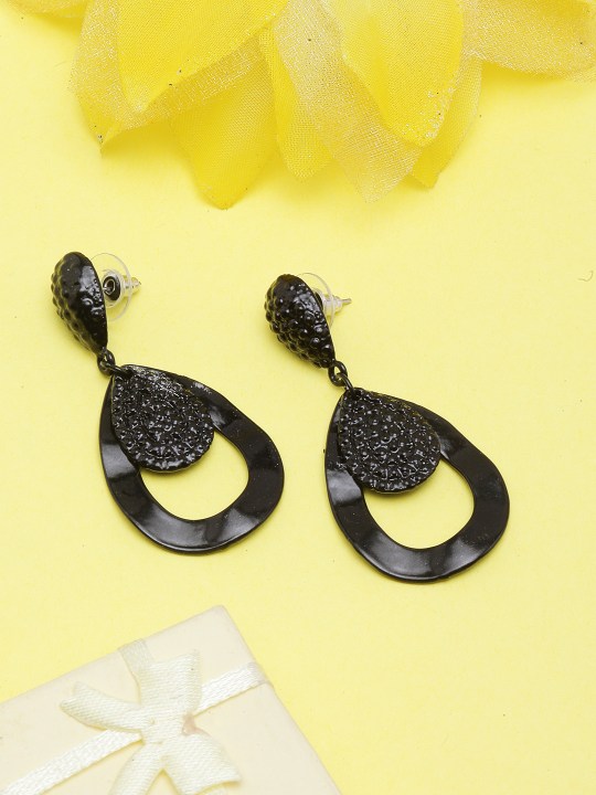 Yellow Chimes Tear Drop Shaped Crystal Long Chain Dangler Earrings Black  Online in India, Buy at Best Price from Firstcry.com - 13390306