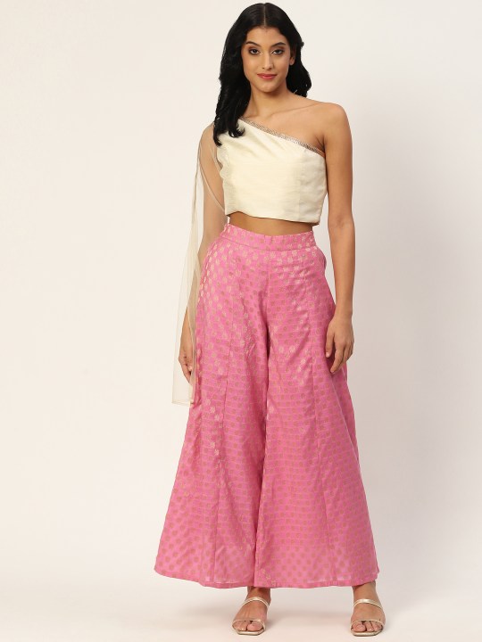 Buy Women Red Brocade Floral Ankle Palazzo Pants Online at Sassafras